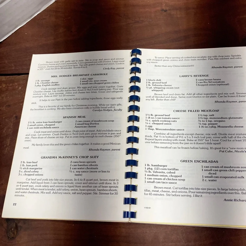 The Cafe Arrowhead 1991-1992 Arrowhead PTA Cookbook Recipes Spiral Bound